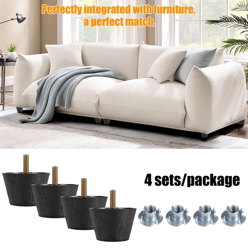 Manesi 6 inch Plastic Furniture Legs, Round Tapered Table Legs Black Sofa Legs Replacement Legs with M8 Hanger Bolts for Couch Table Sofa, Pack of 4 - Image 4